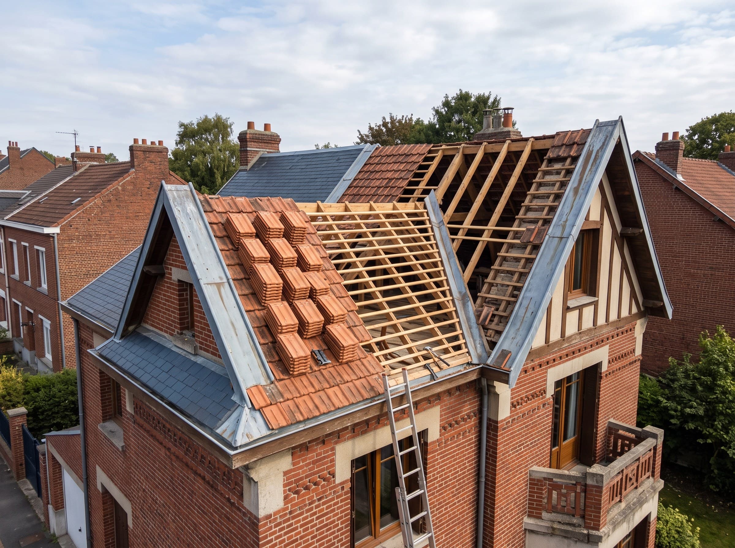 Reprise d'une couverture en tuile sur un chantier à Saint-Quentin