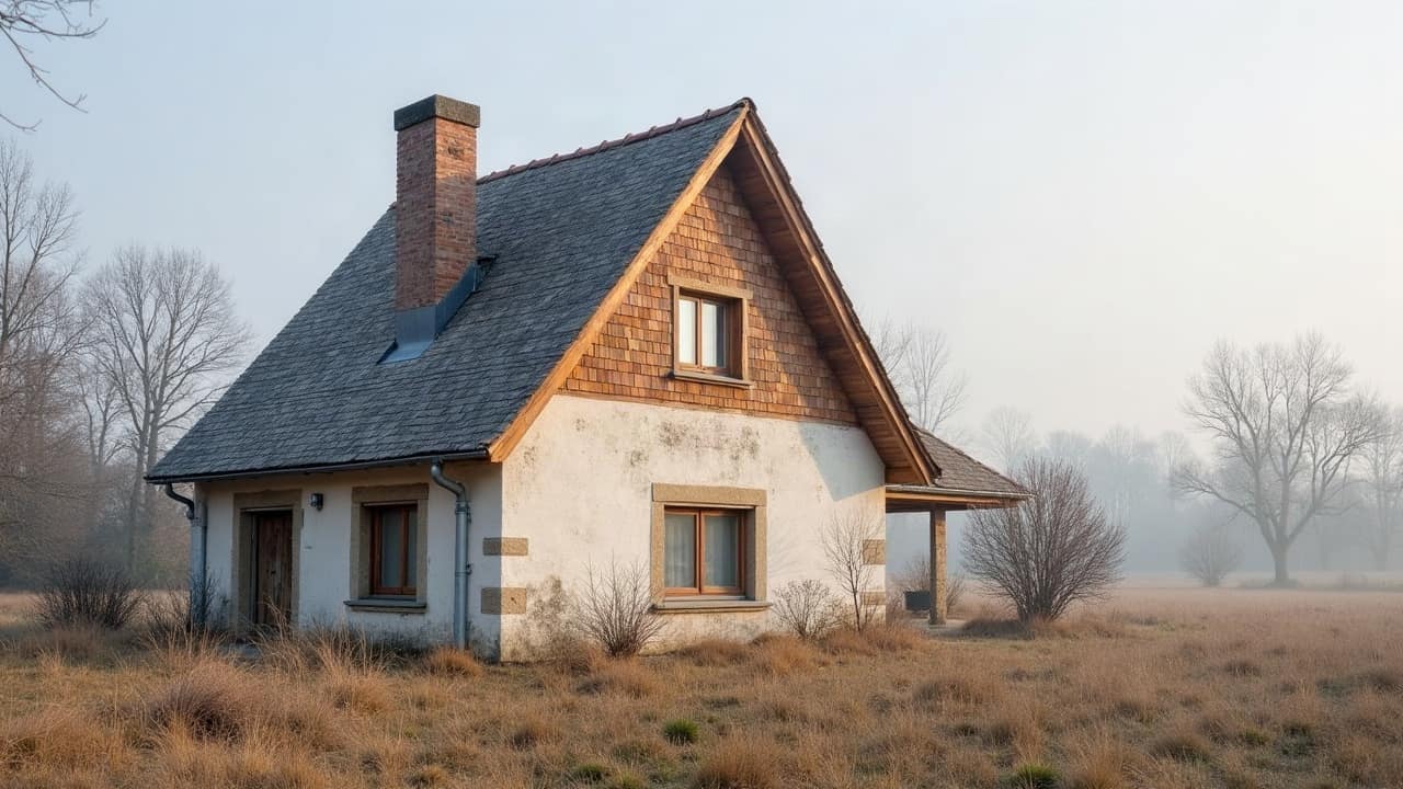 Gros plan sur une zone de toiture en tuiles couverte de mousse épaisse, contraste avec une bande de tuiles nettoyées